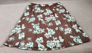Merona 100% Linen A-Line Skirt Size 16 Brown Green Floral Summer Chic Side Zip - Picture 1 of 11