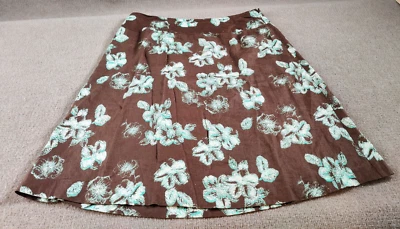 Merona 100% Linen A-Line Skirt Size 16 Brown Green Floral Summer Chic Side Zip - Image 1 of 4
