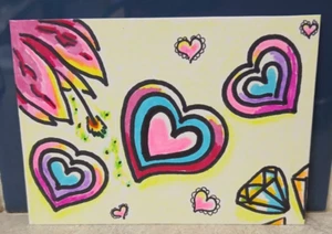 ACEO Original Art Card Abstract Hearts - Picture 1 of 3