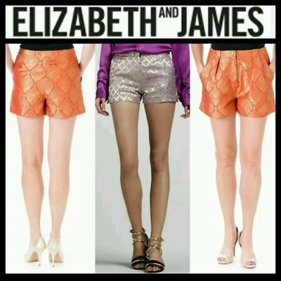 $365 Pantalones Cortos Elizabeth and James Púrpura Naranja Metálico Jacquard Brocado M3020 Foto 1 de 4