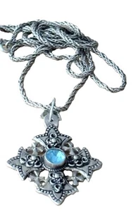 Großes Jerusalem Kreuz mit Blautopas stein in 900 Silber-Antik, 4x5 cm (BOM- 9) - Bild 1 von 7