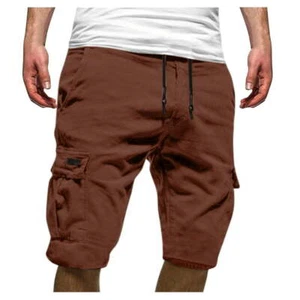 Mens Elasticated Cargo Shorts Casual Work Combat Drawstring Pockets Half Pants - Picture 1 of 12