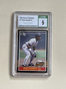 DCC: 1985 Donruss Highlights Rickey Henderson #17 CSG 9 MINT NY Yankees HOF
