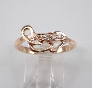 Antique 14K Rose Gold Freeform Diamond Ring - Unique Vintage Little Petite Midi - Picture 1 of 5