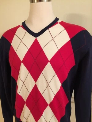 Jos A Bank Men's Sweater V Neck Small Diamond Dark Blue Cotton Leadbetter Golf - Image 1 of 4