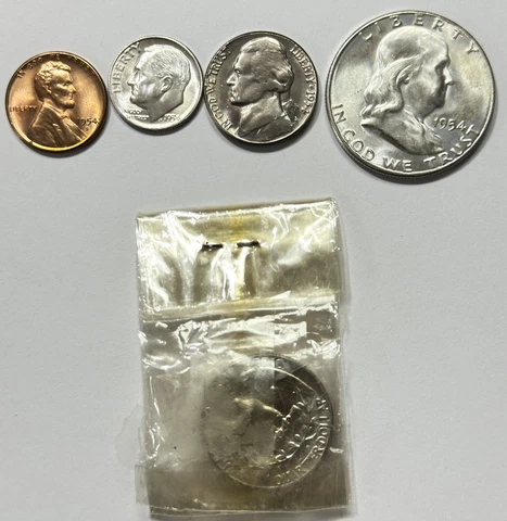 RARE 1954-S UNITED STATES 5-COIN MINT SILVER COINS ORIGINAL MINT - NO BOX Cover