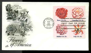 1879a BLOCK of 4 FLOWERS FDC FORT VALLEY, GA ART CRAFT CACHET - Picture 1 of 1