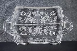 Etched Glass Divided Relish Dish New Martinsville Prelude 1940's Vintage - Picture 1 of 5