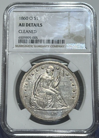 1860 O LIBERTY SEATED DOLLAR $1 NGC ALMOST UNCIRCULATED AU Cover