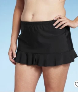 Aqua Green Women's UPF 50 Ruffle Swim Skirt Black sz L - Picture 1 of 4