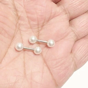 Classic White 6mm Pearls 2 Pieces 8mm 14g Industrial Barbell, Surgical Steel. - Picture 1 of 8