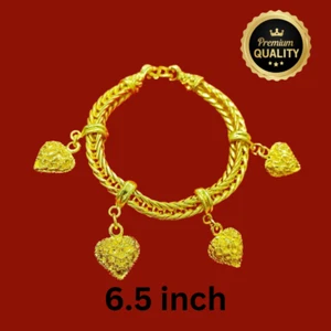 Hearts 22K 24K Thai Baht Yellow Gold Plated Bracelet Bangle Jewelry Women - Picture 1 of 3