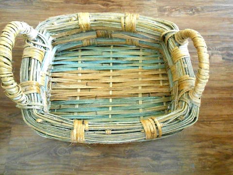 Hand Made Primitive Rustic Cane Basket with double Handles Cover