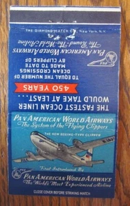 PERFECT 36 MATCHBOOK COVER: PAN AMERICAN WORLD AIRWAYS 1948-52 MATCHCOVER -D16 - Bild 1 von 3