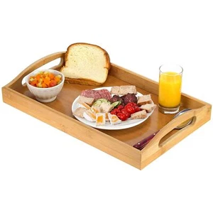 Serving Tray Bamboo Wooden Tray with Handles - Ideal for Breakfast - Picture 1 of 6