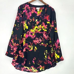 AVA & VIV Top Womens Pullover Long Sleeve Abstract Roll Tab Tunic Multicolor 2X - Picture 1 of 12