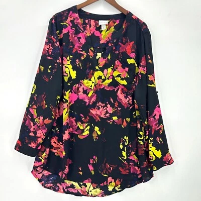 AVA & VIV Top Womens Pullover Long Sleeve Abstract Roll Tab Tunic Multicolor 2X - Image 1 of 4