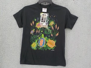 REALLY WILD T-SHIRT YOUTH SZ L (14-16) COLORFUL TURTLES W/ SNAP ON TURTLES BLACK - Picture 1 of 8