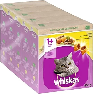 Whiskas Adult 1  Trockenfutter Katzenfutter Erwachsene Katzen Huhn 5 x 800g - Bild 1 von 4