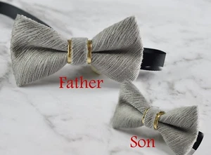 Father Son Match Handmade Silver Grey Embossed Velvet Bow Tie Bowtie Wedding - Picture 1 of 18