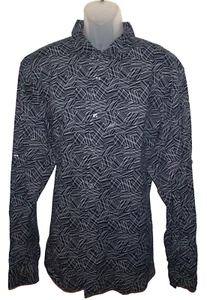 Camisa Perry Ellis Para Hombres Lino Manga Larga Desacogida XXL Zafiro Oscuro Abstracto Nueva Con Etiquetas - Imagen 1 de 7