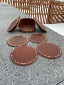 AMISH LEATHER COASTER Coasters Set Real Genuine Handmade Leather Circle Coasters