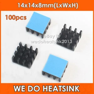 100pcs Black 14x14x8mm Aluminum Heatsink Radiator Cooler With Blue Thermal Tapes - Afbeelding 1 van 6