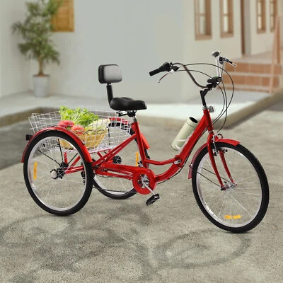 24 Zoll 7-Gang 3-Räder Fahrrad Erwachsene Dreirad Trike Tricyle Mit Einkaufskorb - Bild 1 von 4