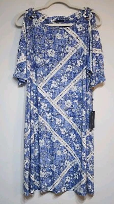 Nuevo con etiquetas Vestido Tommy Hilfiger Denim-Floral Ojal Jersey Talla 18 Azul Hombro Frío  Foto 1 de 4