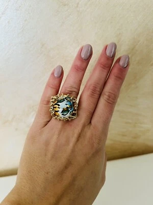 Anello Con Fiore  In Ceramica Di Caltagirone  Artigianali Regolabile - Immagine 1 di 3