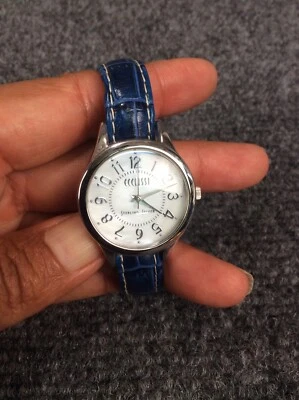 Deslumbrante relógio Ecclissi prata esterlina 925 redondo pulseira de couro azul - Imagem 1 de 4