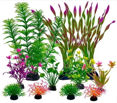 Aquarium Artificial Plastic Plants Decorations，11pcs Fish Tank Green  - Image 1 of 4
