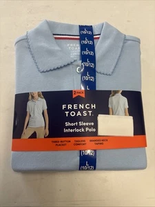 French Toast Girls Short Sleeve Interlock Picot Polo Navy Size L (10/12) 2-Pack - Picture 1 of 2