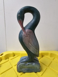 Vintage Handcrafted 12.5" Blue Heron Wood Sculpture  - Picture 1 of 2