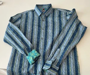 Luchiano Visconti Boy's Shirt Blue Stripe LS Button All Over Print Flip Cuff - Picture 1 of 10
