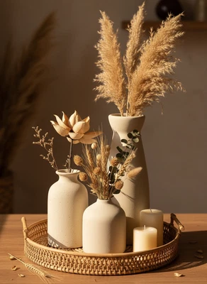 Juego de 3 jarrones de cerámica, florero bohemio moderno granja decoración del hogar pampas G Foto 1 de 4