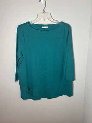 Топ J. Jill Ponte бирюзовый синий зеленый вязаный эластичный 3/4 рукава размер большой высокий - Изображение 1 из 4