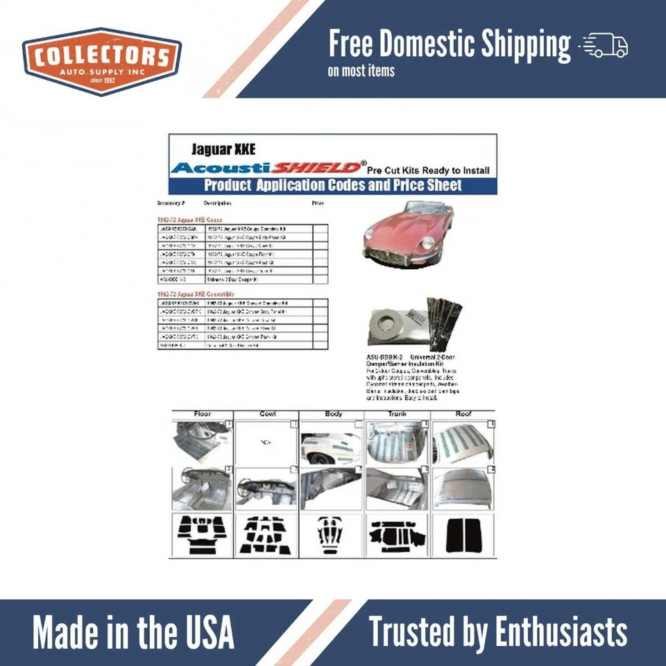 Insulation Sound Deadener Kit for 62-72 Jaguar XKE Coupe Acoustishield Complete - Image 1 of 4