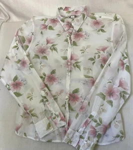 Vintage Aeropostale Western XL leggero bianco floreale manica lunga bottone perlato - Foto 1 di 11