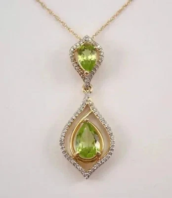 3 Ct Pear Cut Lab-Created Peridot Drop Pendant Necklace 14K Yellow Gold Plated - Image 1 of 4