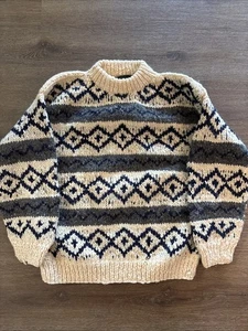 REY WEAR Vtg Heavy Wool Sweater-Hand Knit In Ecuador-Classic Design-Sz L - Picture 1 of 7