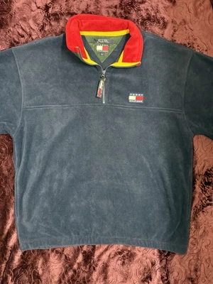Pullover polar vintage Tommy Hilfiger bandera grande 1/4 cremallera para hombre talla grande azul nuevo con etiquetas Foto 1 de 4