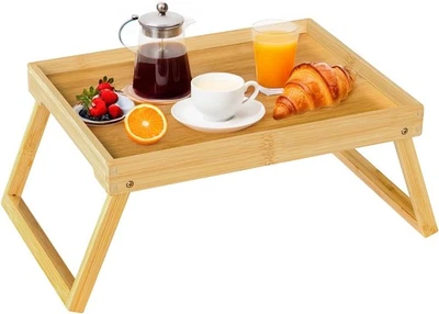 Betttablett Tisch mit klappbaren Beinen, Bambus Frühstück im Bett Essen (Beige) - Bild 1 von 4