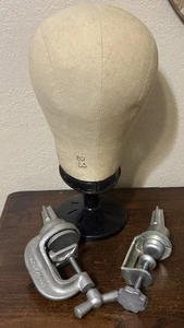 Vintage 23 Hat Mold Display Wig Mold and Stand Plus 2 Clamp Vice - Picture 1 of 10