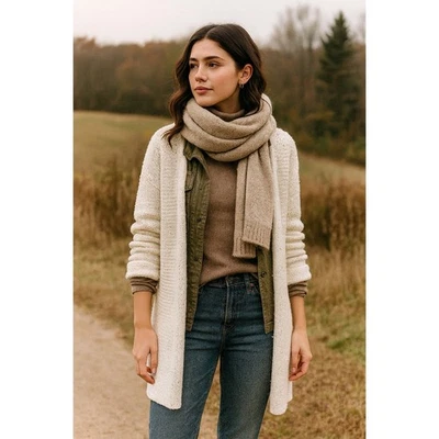 Cárdigan tejido suéter XS capa boho Calypso St Barth lentejuelas crema frente abierto  Foto 1 de 4