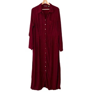 Vintage Eddie Bauer Red Floral Maxi Dress Prairie Button Cottagecore Large Tall - Picture 1 of 7