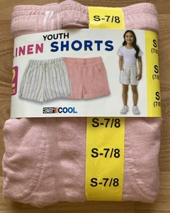32 Degrees Cool 2-Pack Linen Shorts Pink & Striped Girls Size S (7/8) - Picture 1 of 4