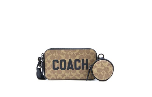 Borsa a tracolla Coach Charter con grafica Coach Tan Multi