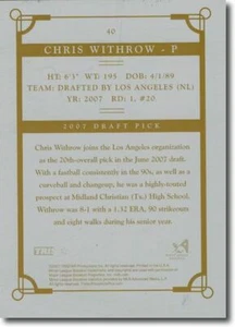 2007 Chris Withrow TriStar Rookie Press Plate BACK RC Mint 1/1 - Picture 1 of 1