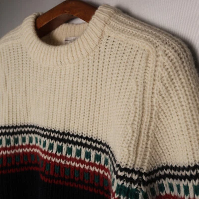 VTG 80s Gap w/ Hole 100% Wool Knitted Sweater Adult L Striped Ski Nordic Holiday - Image 1 of 4